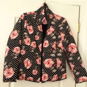 Chico’s 0 Lightweight Puffer Polka dot and flowers jacket